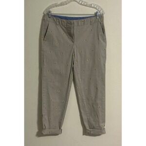 Talbots Weekend Chino Women's Khaki Butterfly Embroidered Cropped Pants Size 8